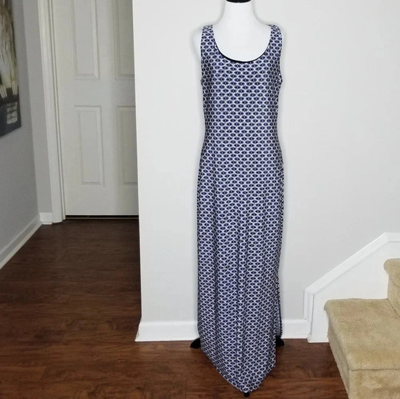 Isaac Mizrahi Blue Pattern Maxi Dress 10 - Picture 1 of 5